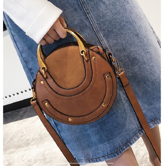 CrossBody Round Bag - Small Leather Handbag - Brown Round Bag - Picture 5 of 9